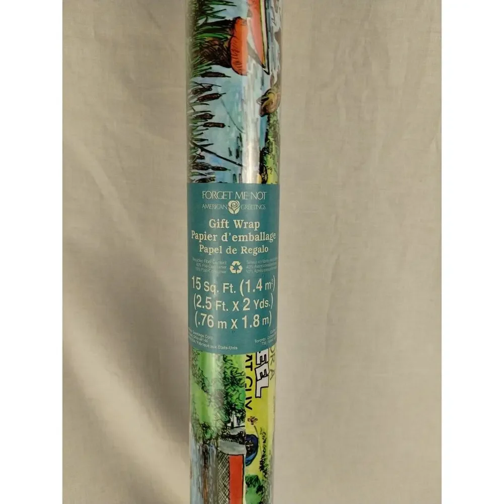 Vintage American Greetings Forget Me Not Gift Wrap - Fishing - Reel Great Guy